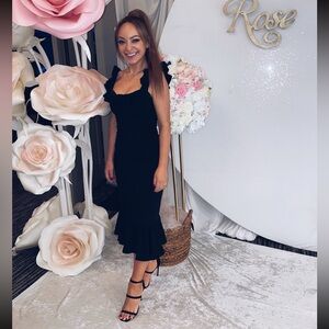 Cinq a Sept Opalina Ruffle Midi Black Dress